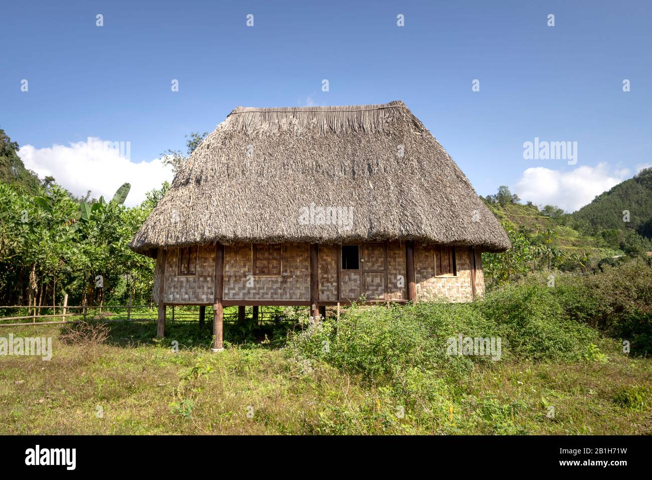 Thua Thien Hue Province, Vietnam - January 12, 2020: Photos of communal houses of ethnic minorities in Thua Thien Hue Province, Vietnam. The communal Stock Photo