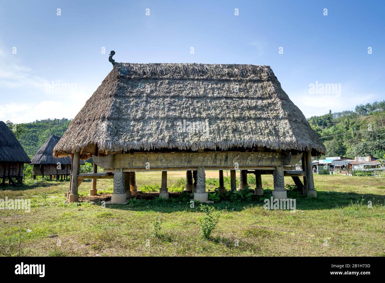 Thua Thien Hue Province, Vietnam - January 12, 2020: Photos of communal houses of ethnic minorities in Thua Thien Hue Province, Vietnam. The communal Stock Photo