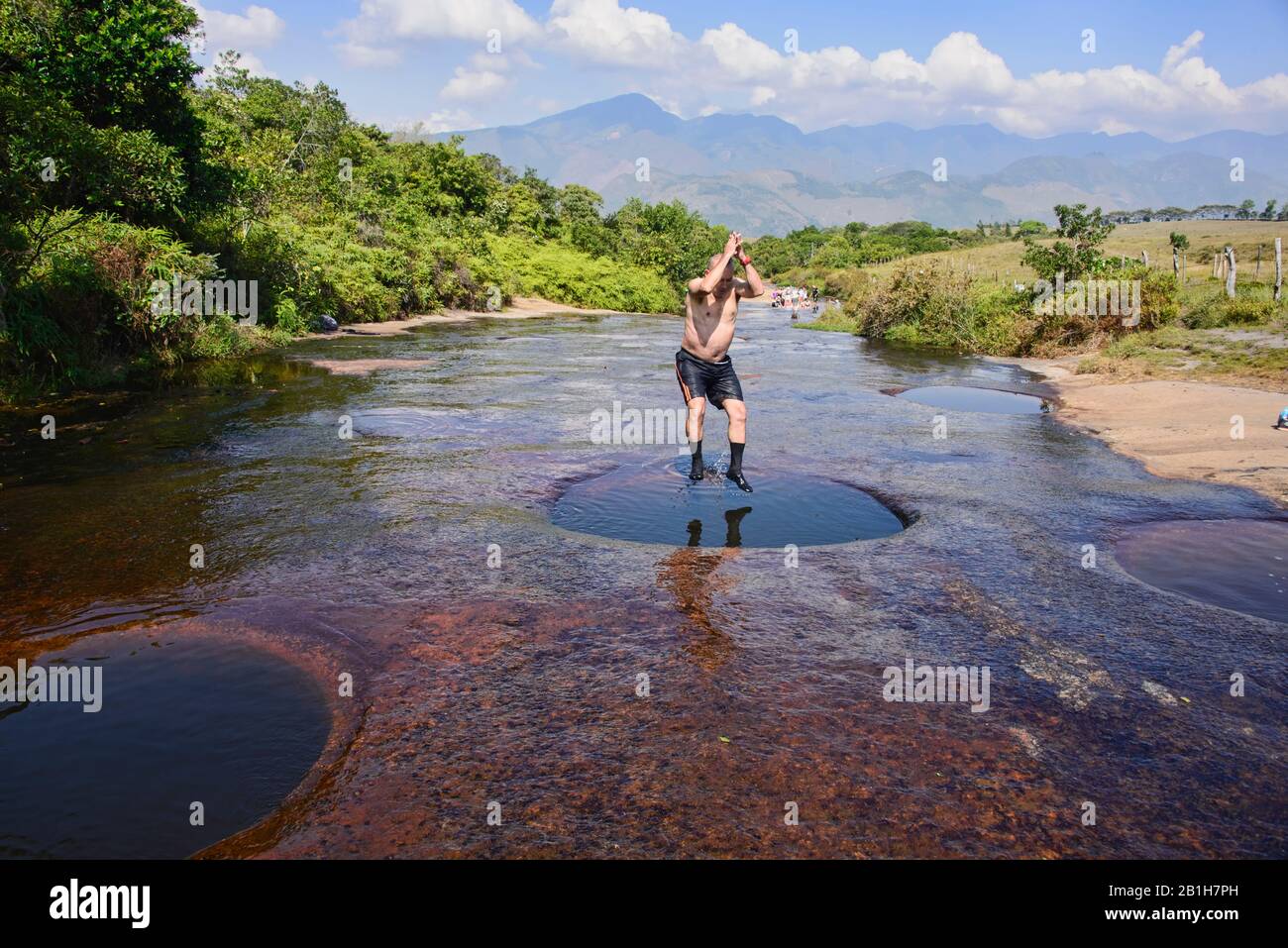 Enjoying the deep natural swimming holes of Las Gachas, Guadalupe