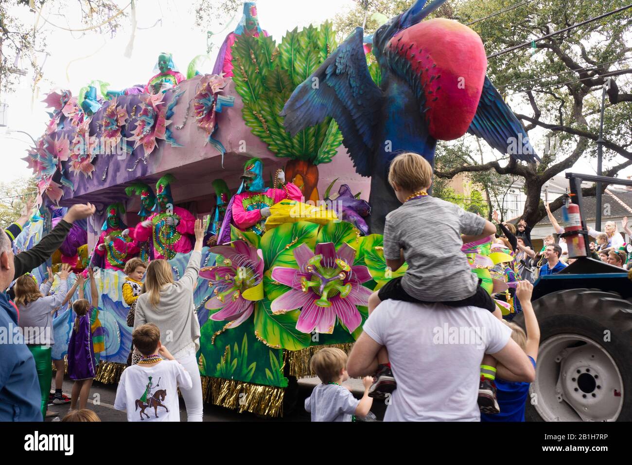 Mardi Gras float in the Rex parade on Fat Tuesday. New Orleans, LA, USA