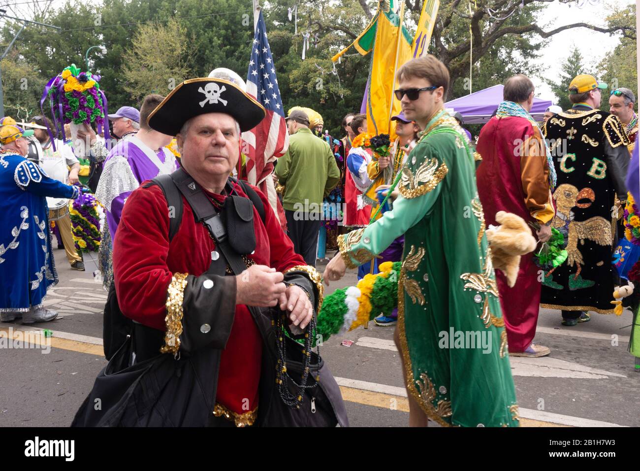 Jefferson Buzzards walking krewe on Mardi Gras morning, New Orleans, LA. Stock Photo