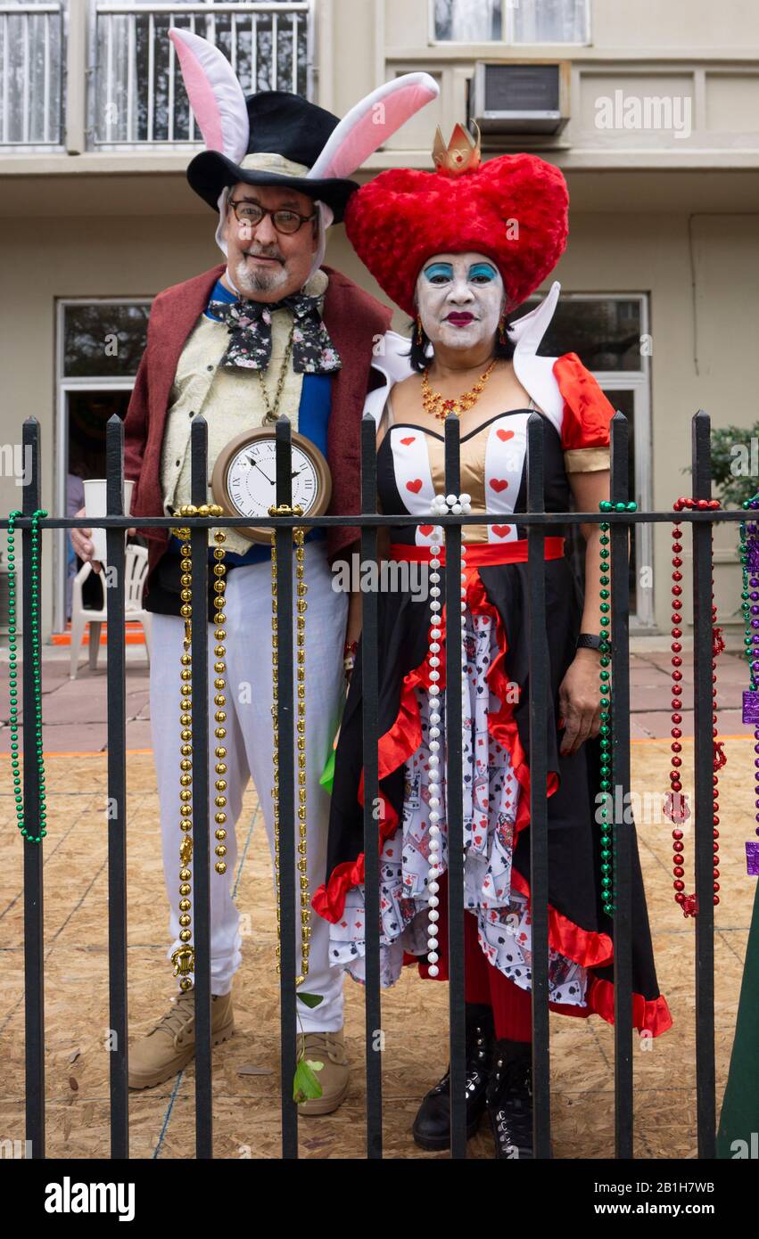 Mad hatter & Queen of hearts costumes. Mardi Gras day, New Orleans, LA