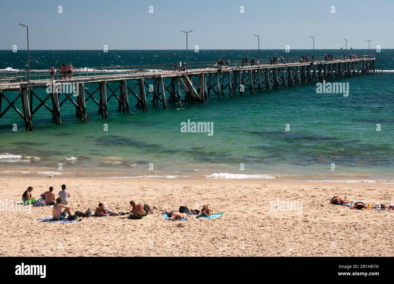 Relaxing on the beach at Port Noarlunga, outside Adelaide, South ...