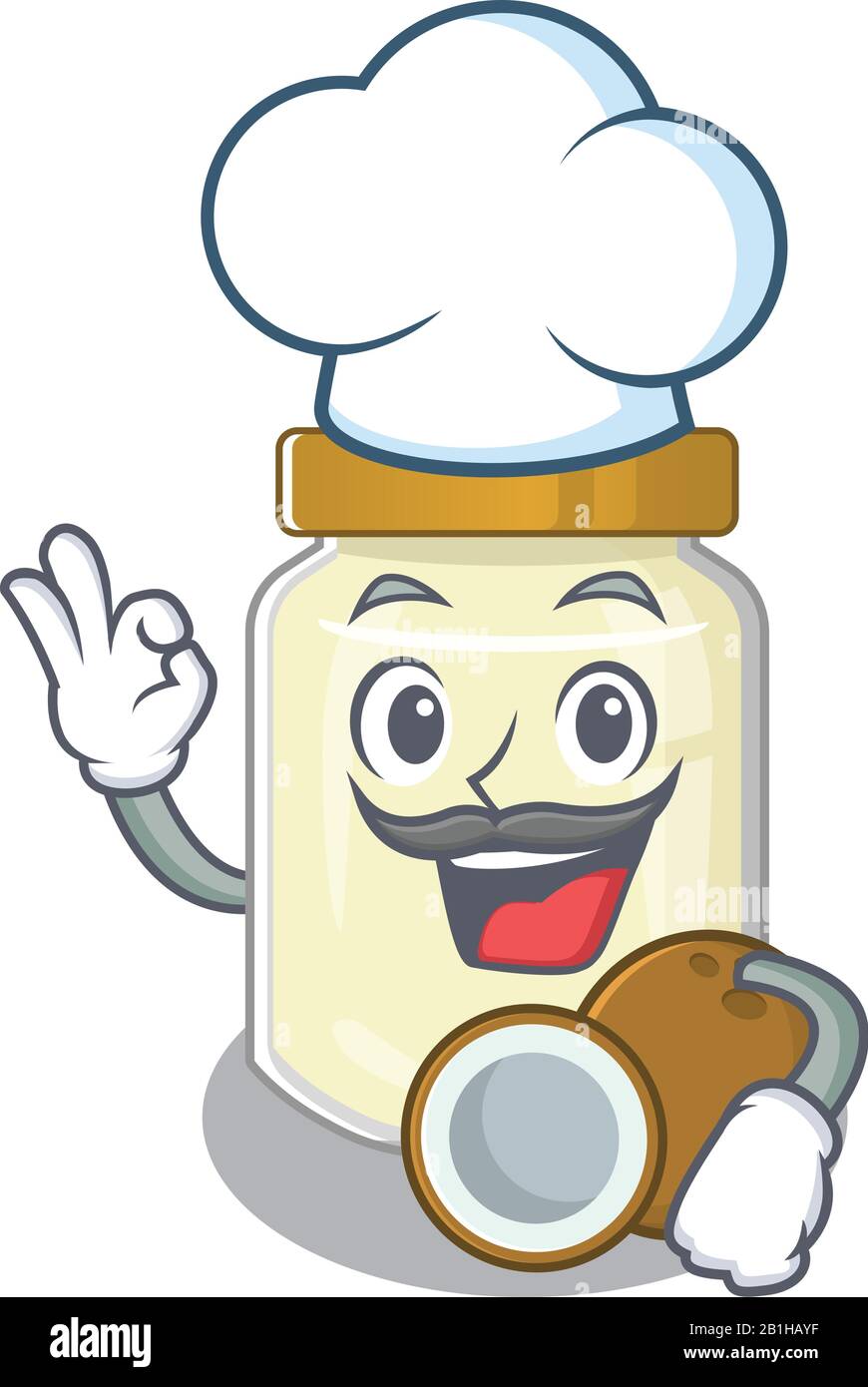 Coconut butter cartoon character working as a chef and wearing white