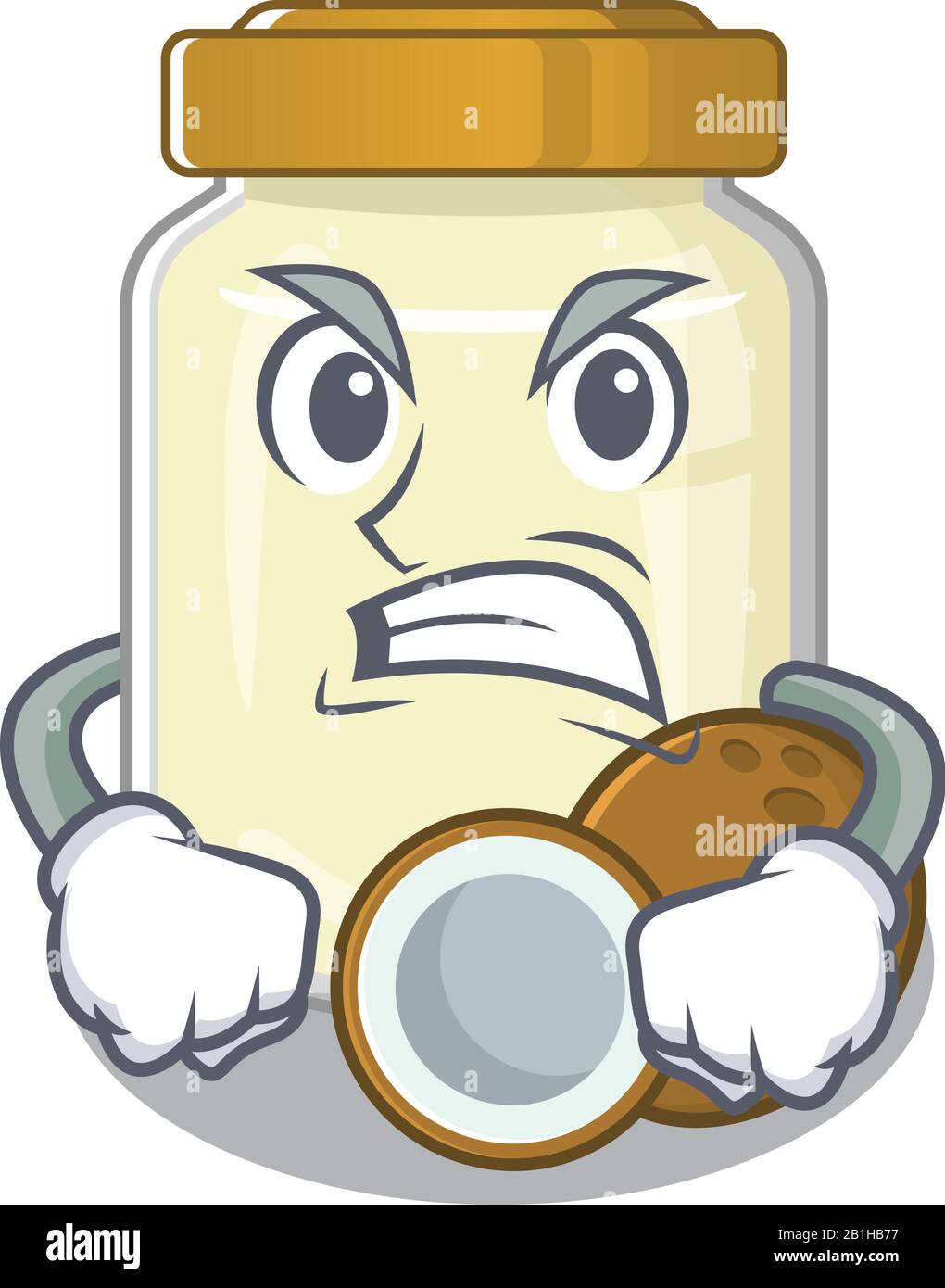 Coconut butter cartoon character style having angry face Stock Vector