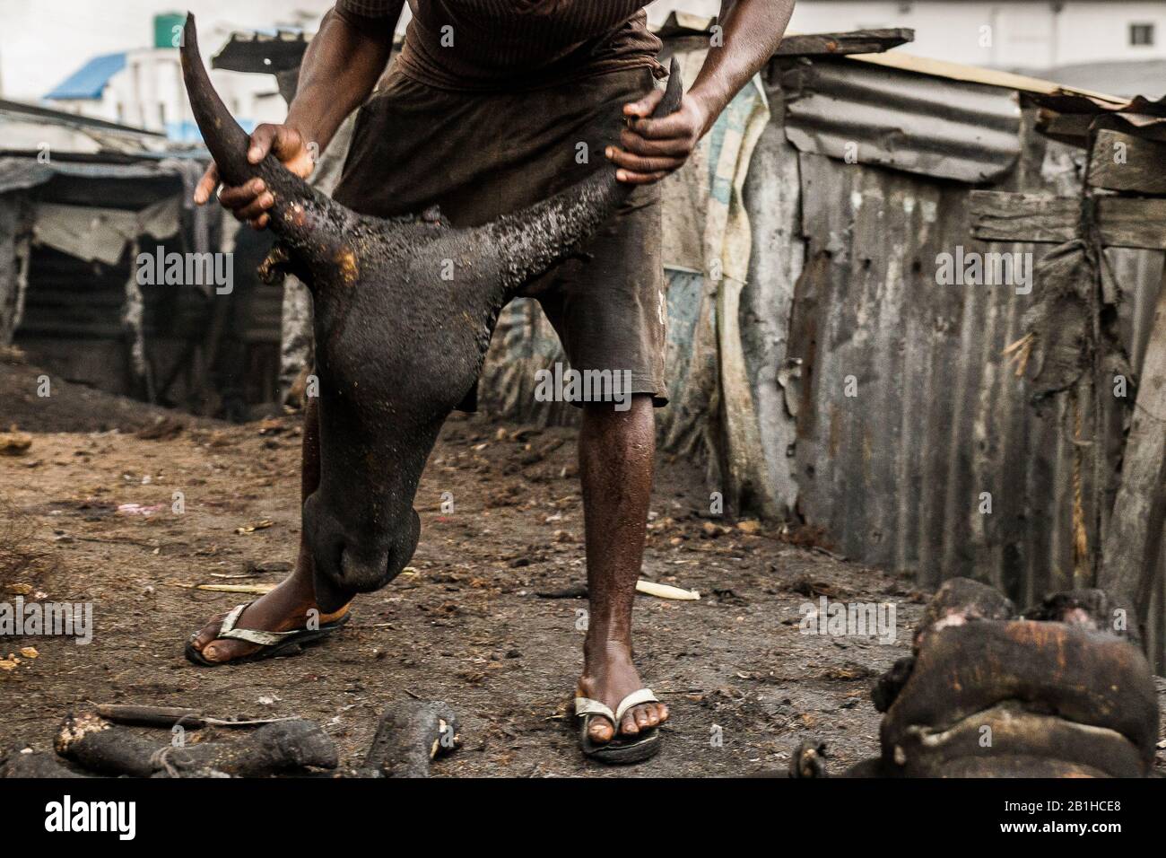 Goat meat processing in Gudu, Abuja, Nigeria. Stock Photo