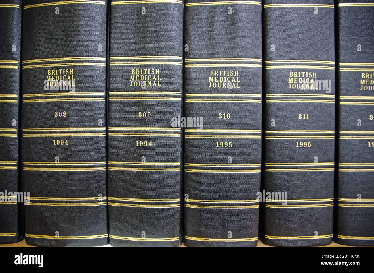 London, UK - September 21, 2019: Bound copies of the British Medical Journal on a shelf in a reference library. Stock Photo