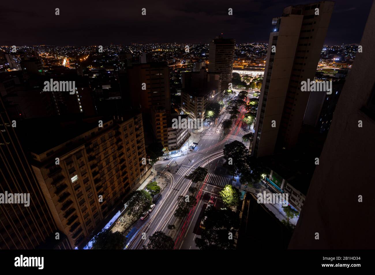 Lightning strikes in downtown of Belo Horizonte in Brazil during a