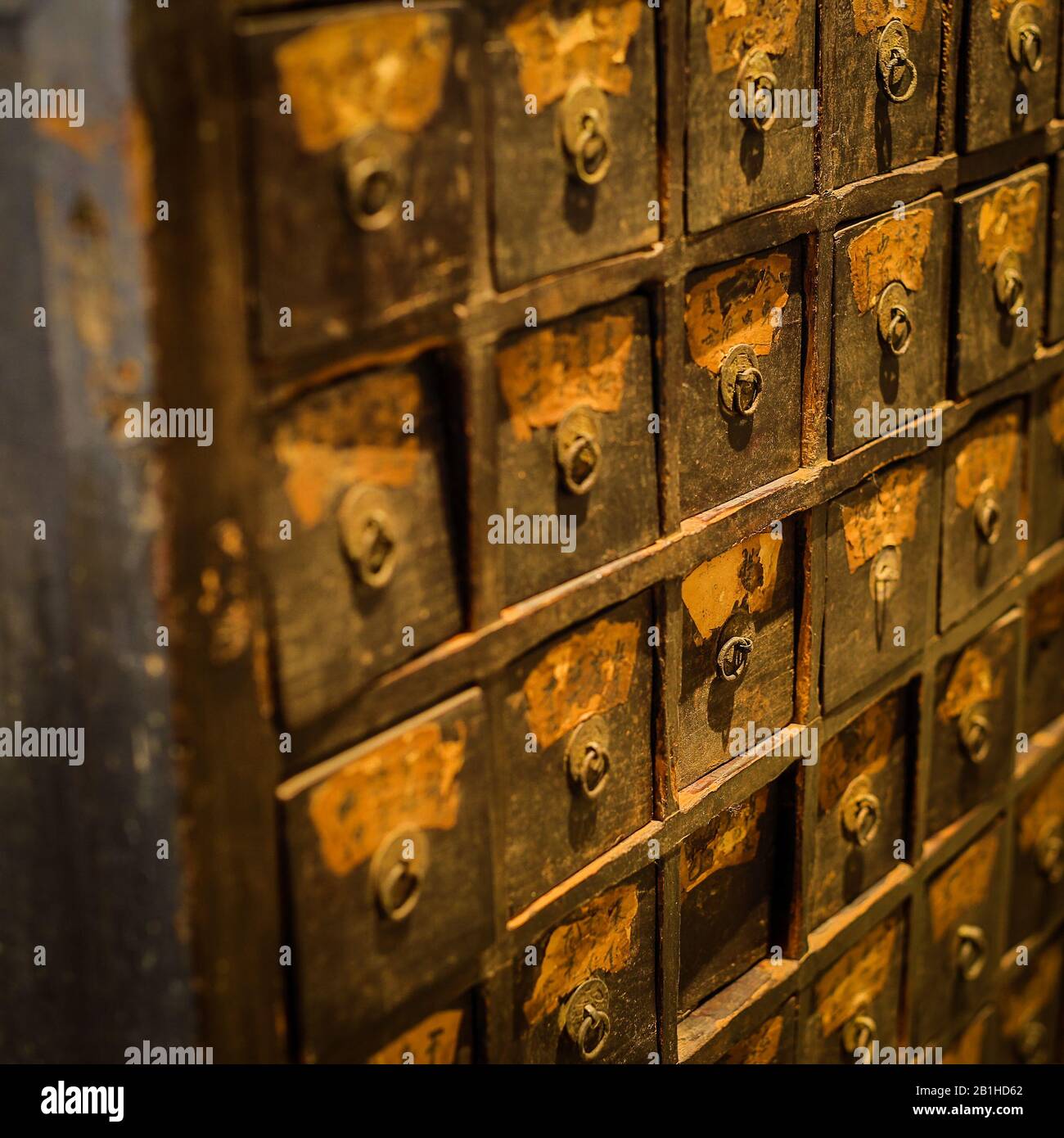 Chinese Vintage Pharmacy Cabinet As Background Close Up Stock