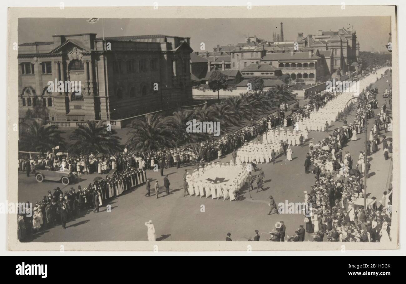 V.A.D. procession Red Cross Day 28th April 1918 Photo taken by Jas Spence,  Turramurra from top of Library Building by State Library of New South Wales  collection Stock Photo - Alamy