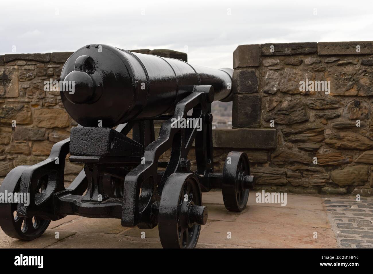 Picture of an old black cannon at Edinburgh castle Stock Photo