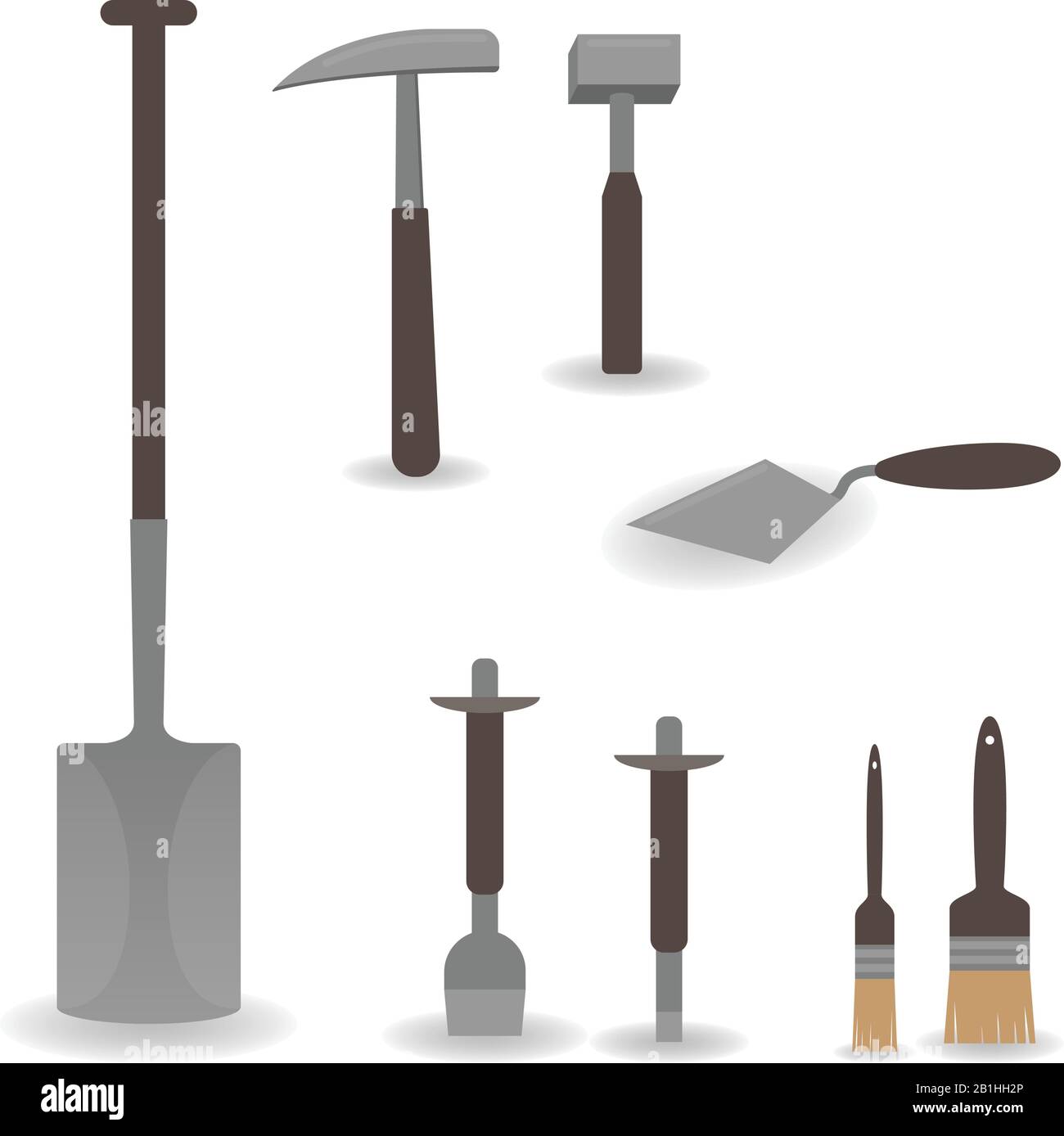Different working tools mallet, brushes, chisels, trowel, hammer, spade Stock Vector Image