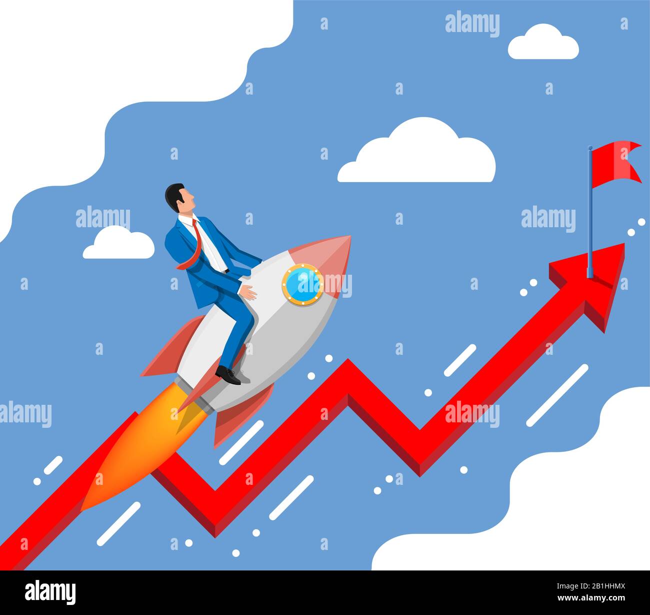Successful business man flying on rocket on graph Stock Vector Image ...