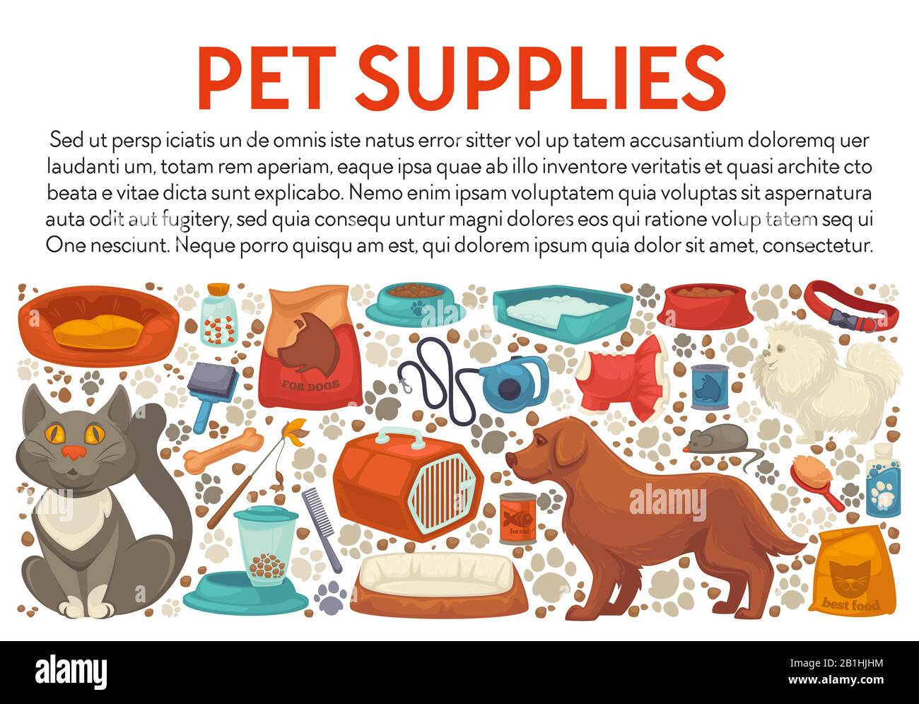 Pet supplies shop banner, cat and dog, vet market Stock Vector