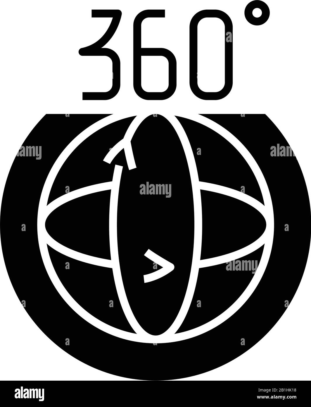 360 degree black icon, concept illustration, vector flat symbol, glyph sign. Stock Vector