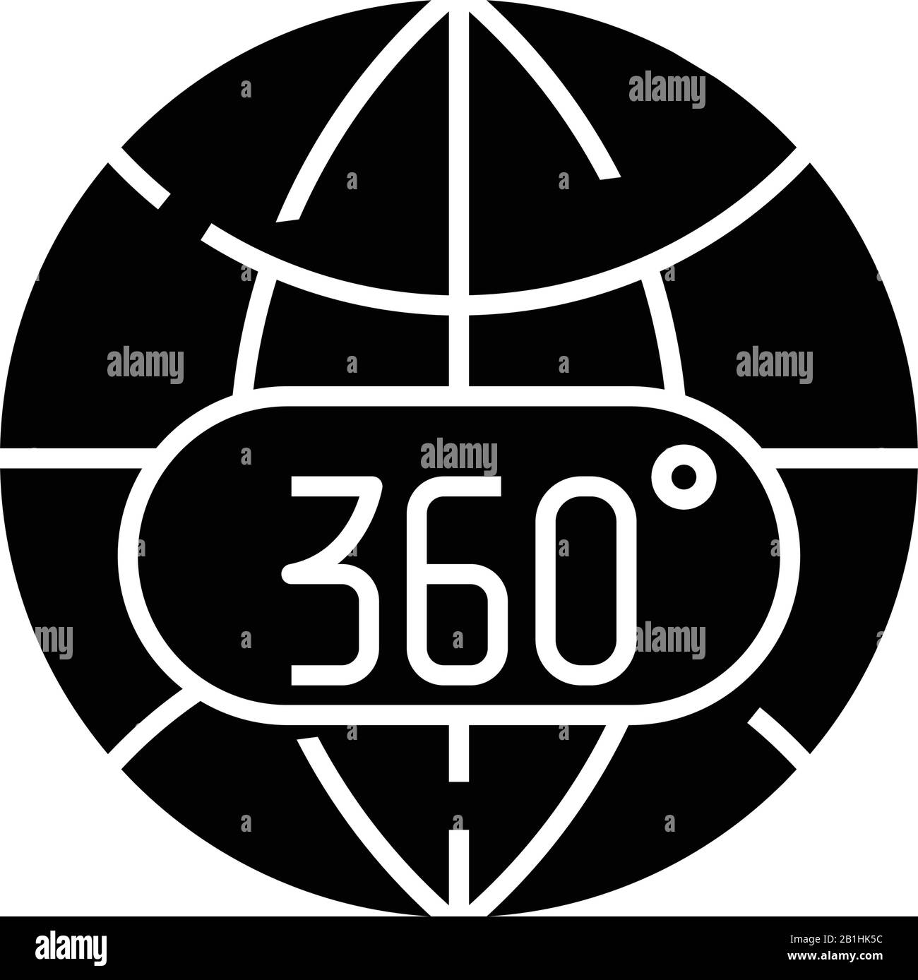 360 view black icon, concept illustration, vector flat symbol, glyph sign. Stock Vector