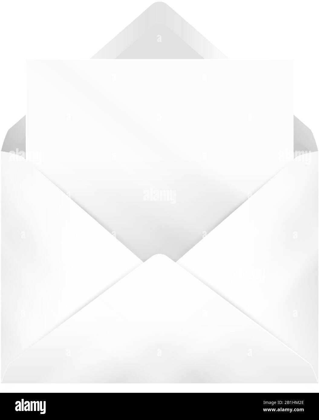 Open white envelope with paper sheet or invitation card template ...