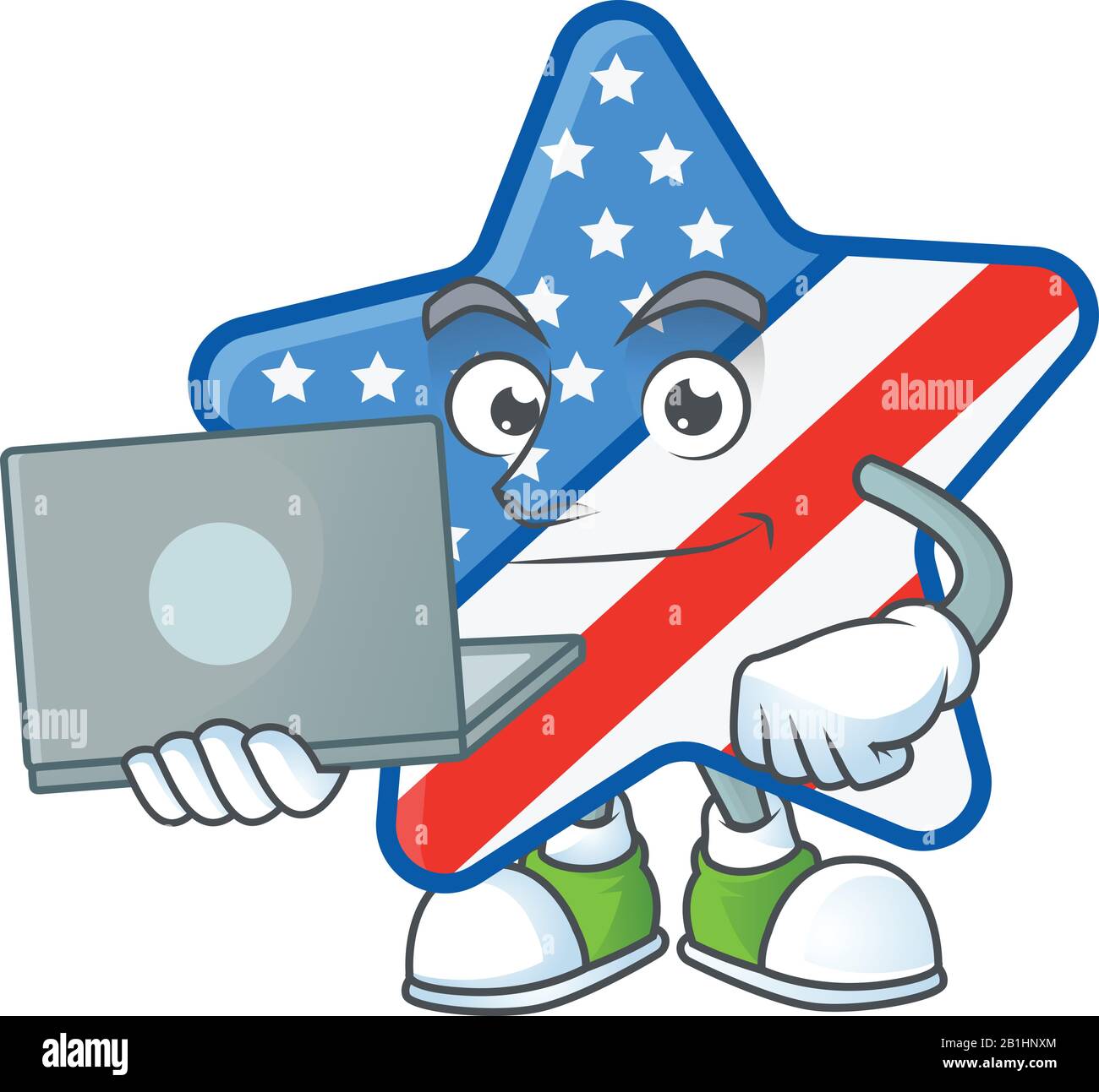 A smart USA star mascot icon working with laptop Stock Vector Image