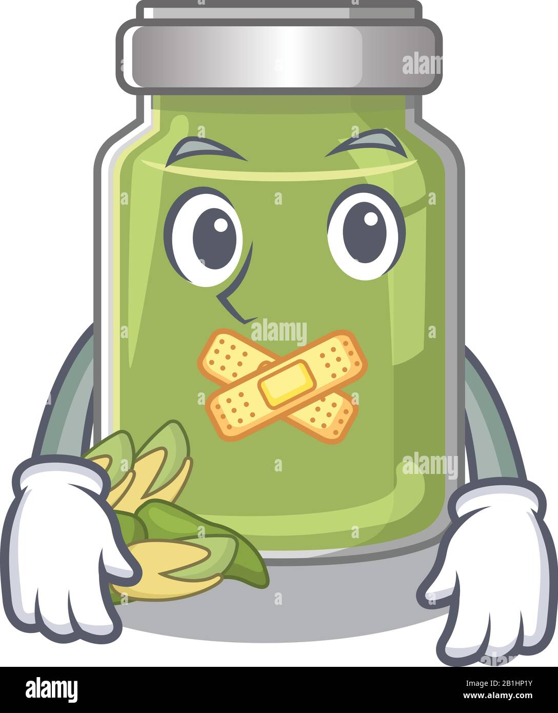 cartoon character design pistachio butter making a silent gesture Stock Vector
