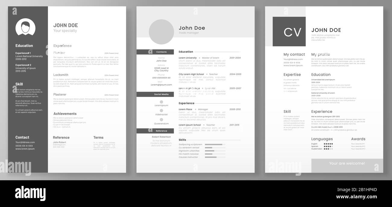 Resume template. Cv professional or designer jobs resumes. Work in best corporate vector illustration Stock Vector