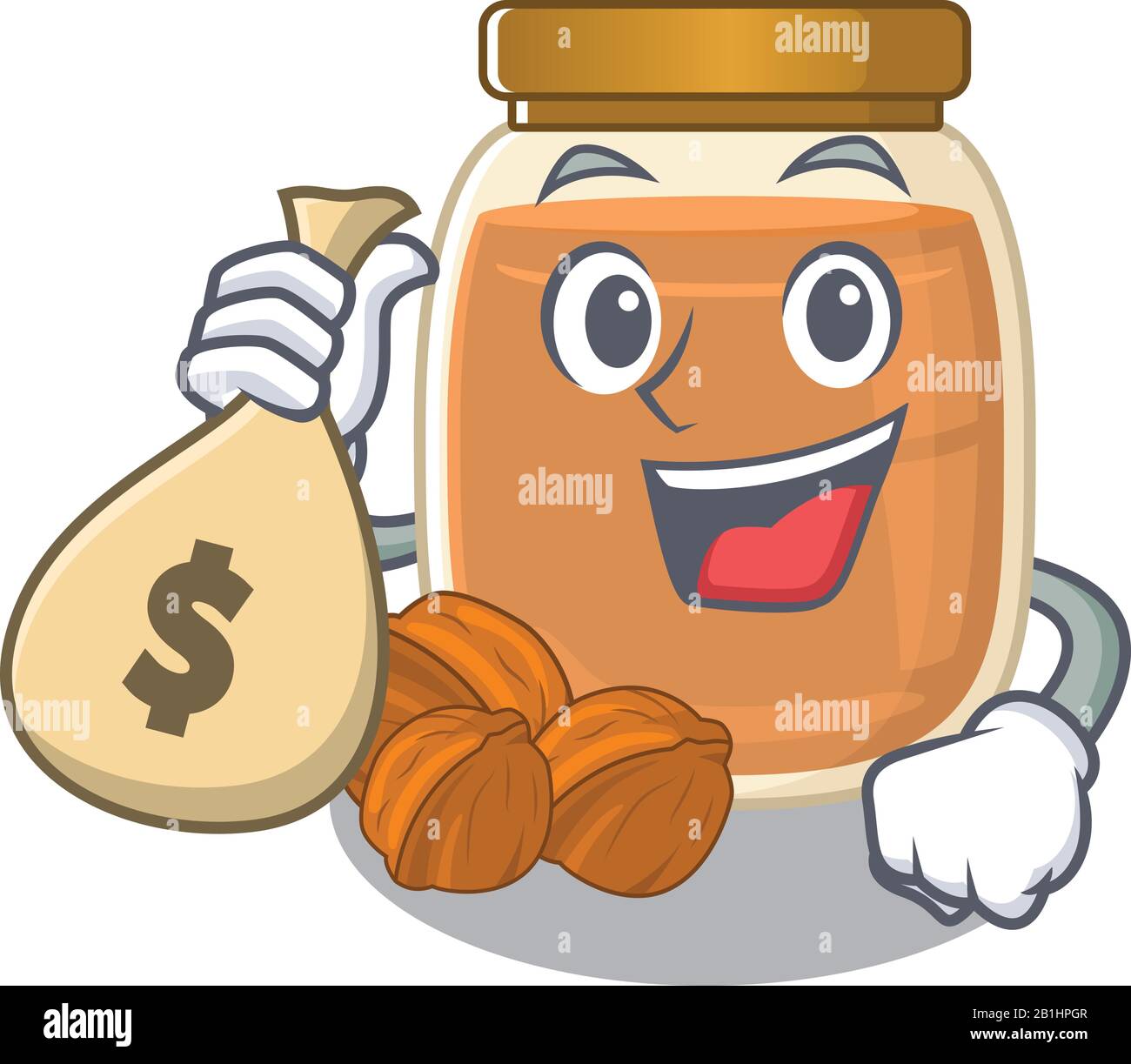 Rich and famous walnut butter cartoon character holding money bag Stock  Vector Image & Art - Alamy
