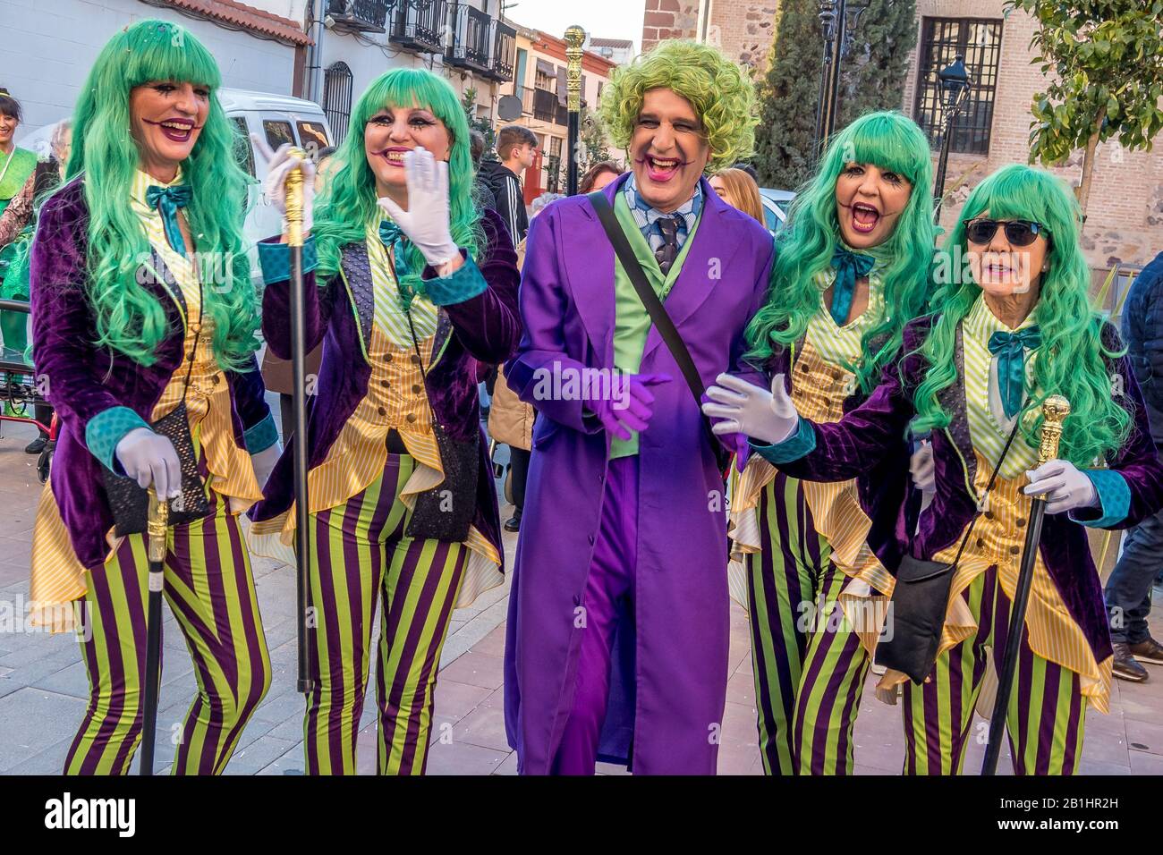 Disguised people at Street carnival parade  Herencia, Castile-La Mancha, Spain February, 22, 2020 Stock Photo