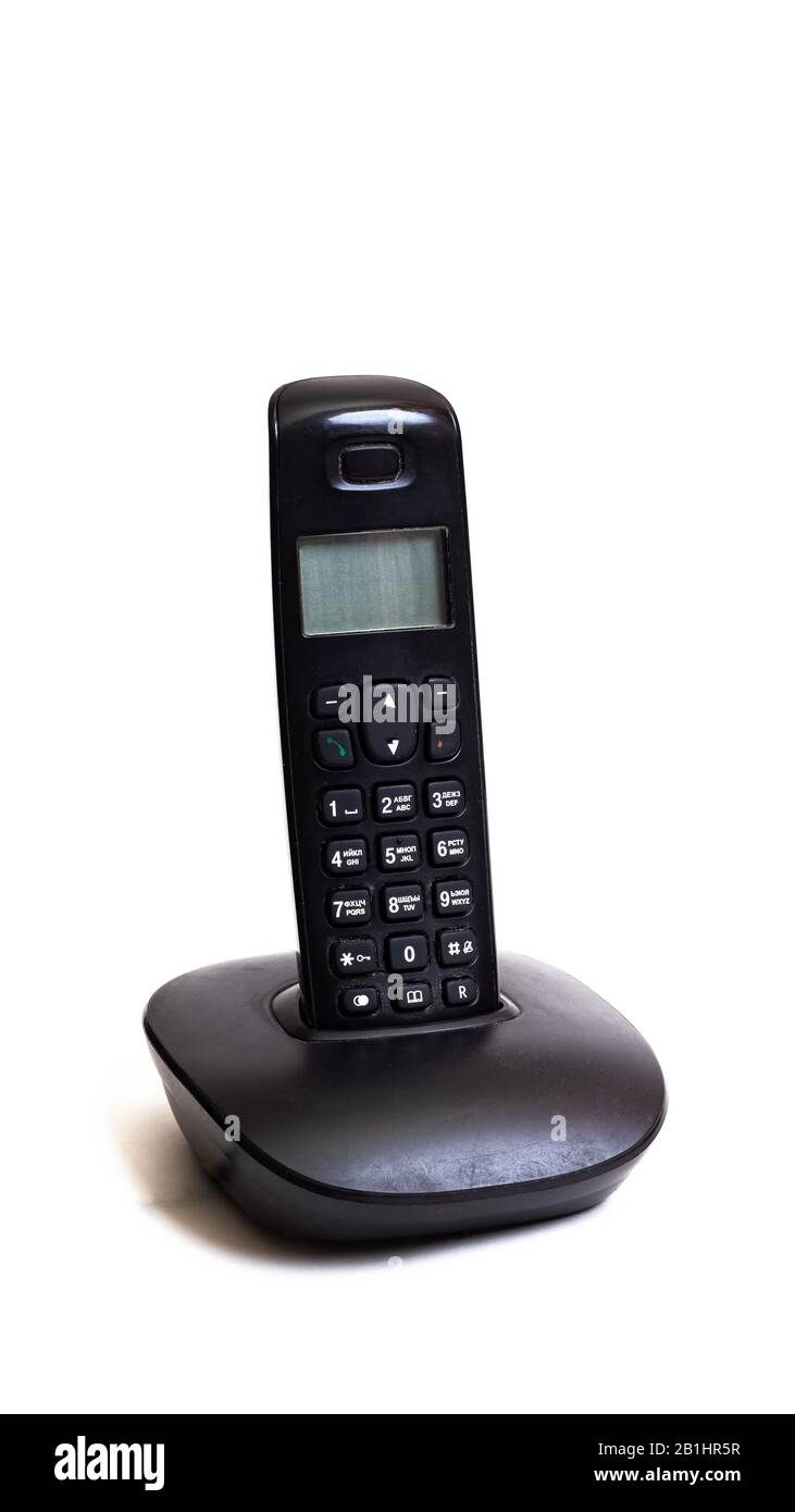 Handset of cordless landline phone isolated on a white background Stock