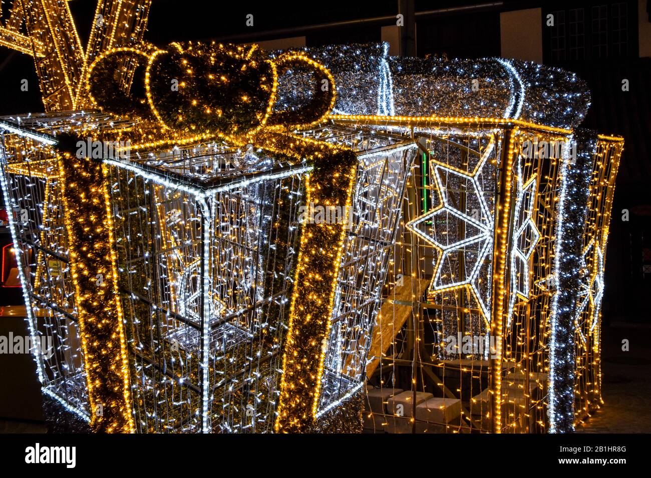 christmas light present boxes Stock Photo Alamy
