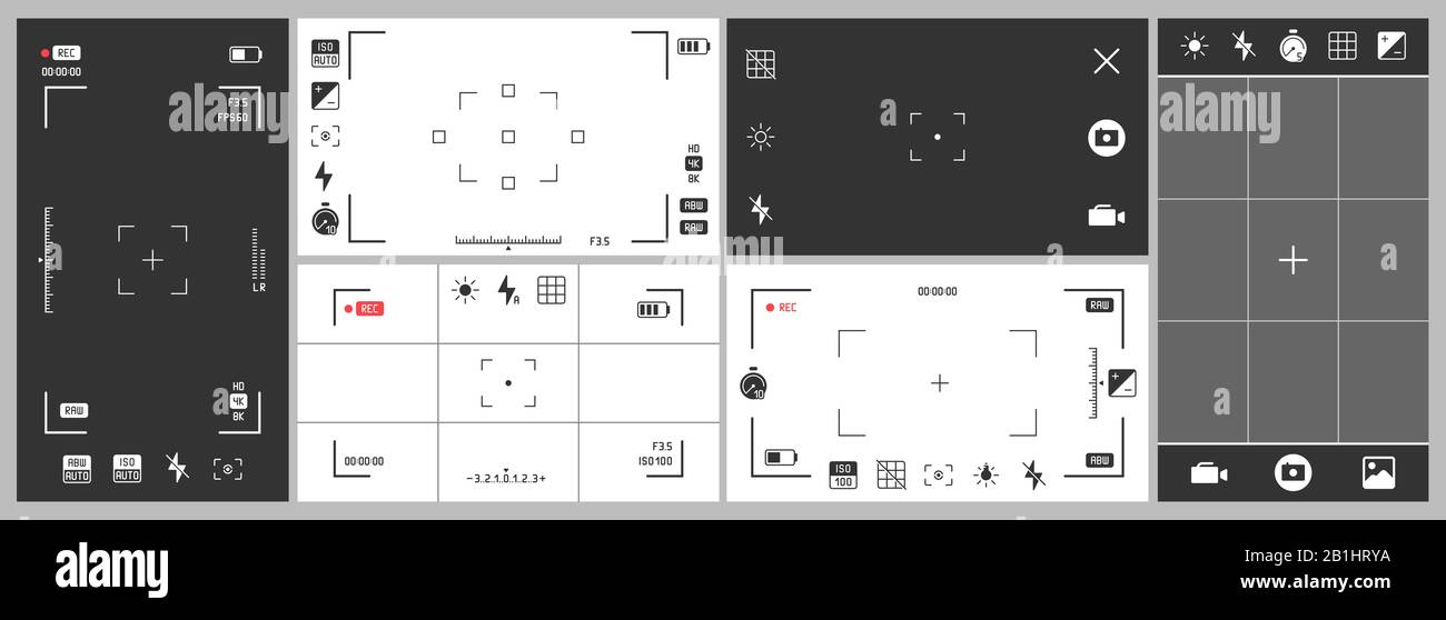 Photo camera viewfinder. Video recording, smartphone photography app ui