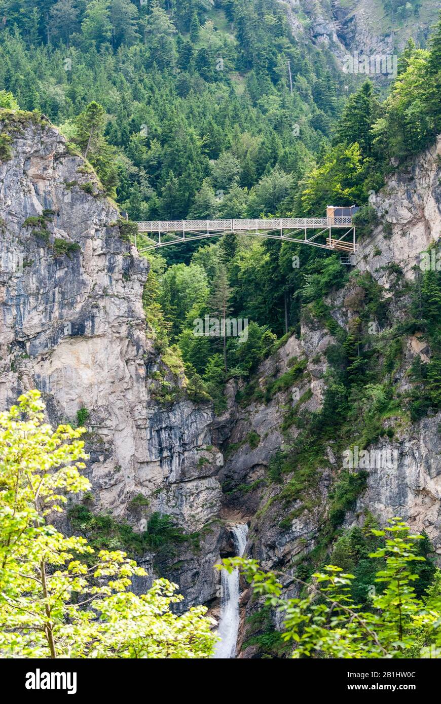 Marienbrucke bridge spanning the spectacular Pollat over a waterfall, near Schloss