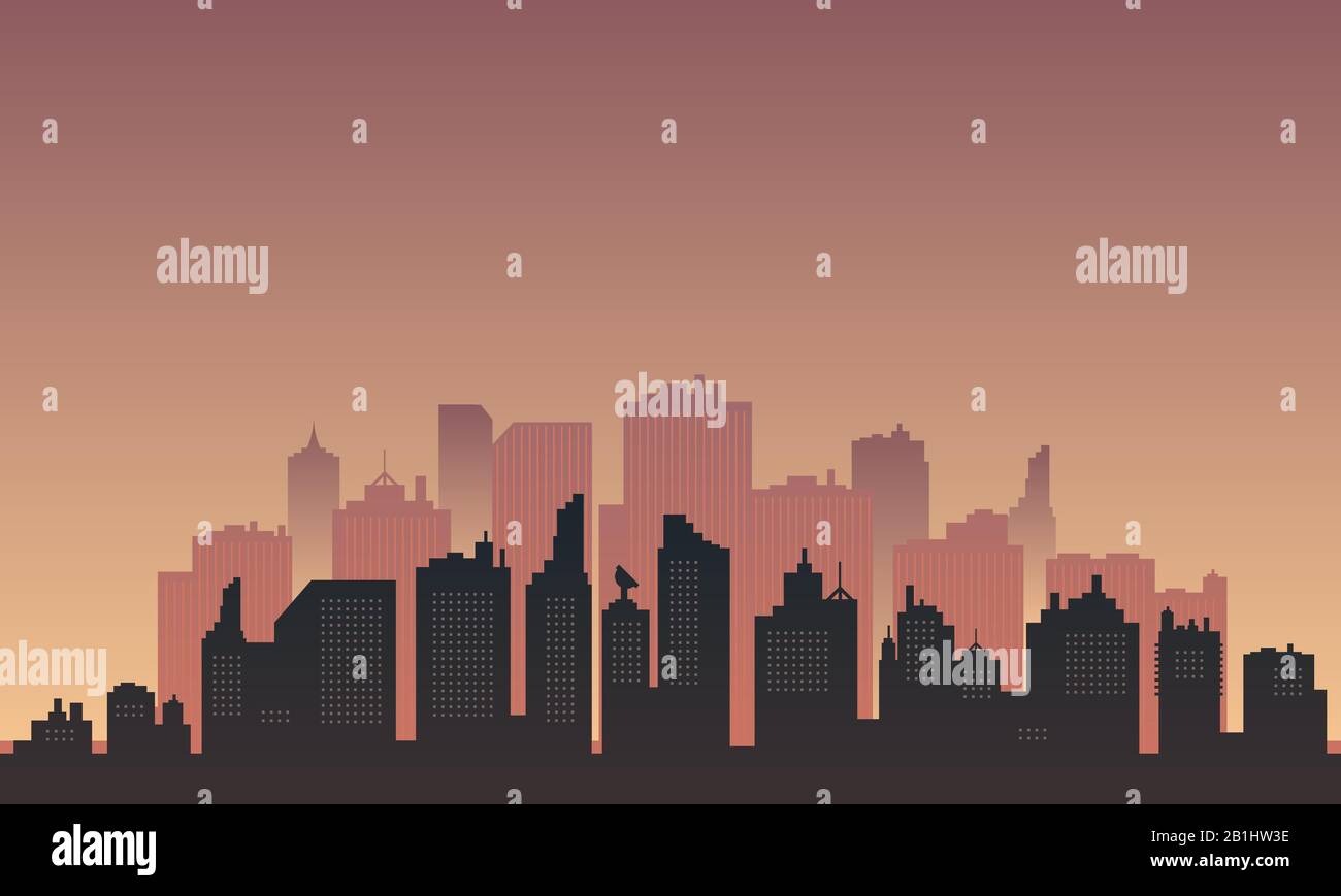 Urban silhouette with many tall buildings in the afternoon Stock Vector ...