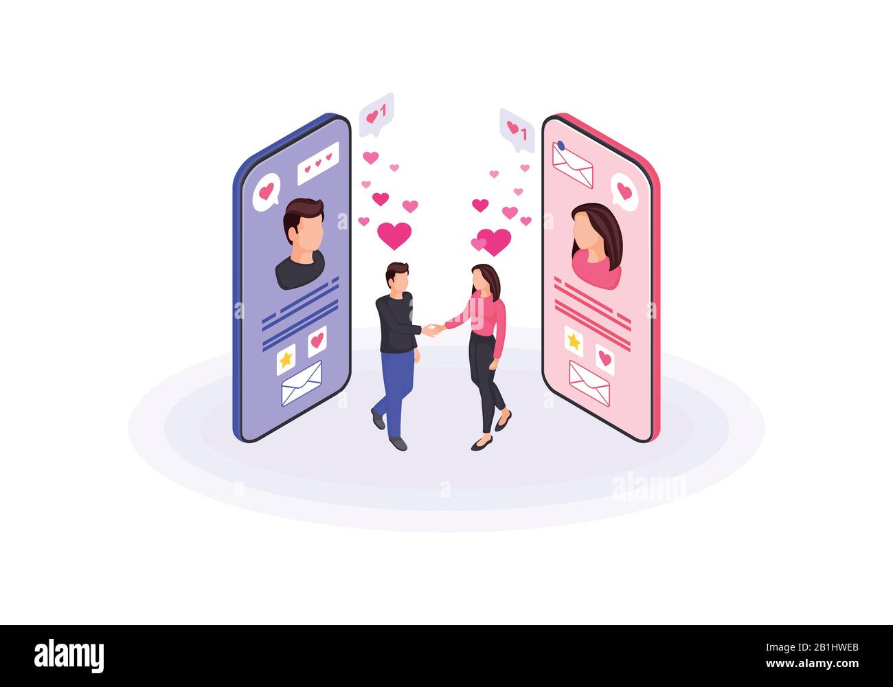 Online dating isometric color vector illustration Stock Vector