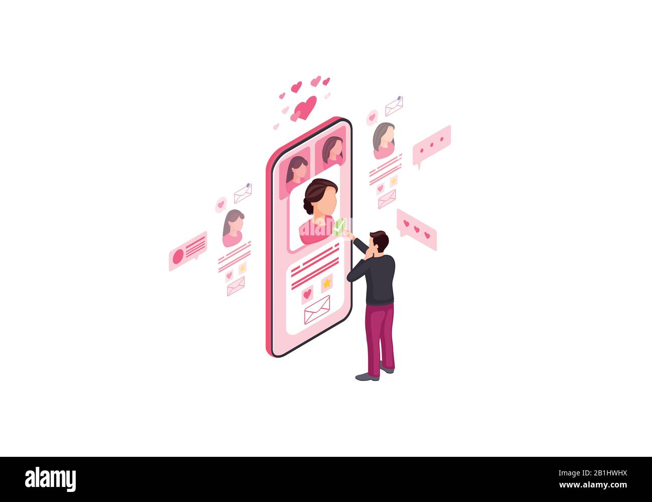 Online dating isometric color vector illustration Stock Vector
