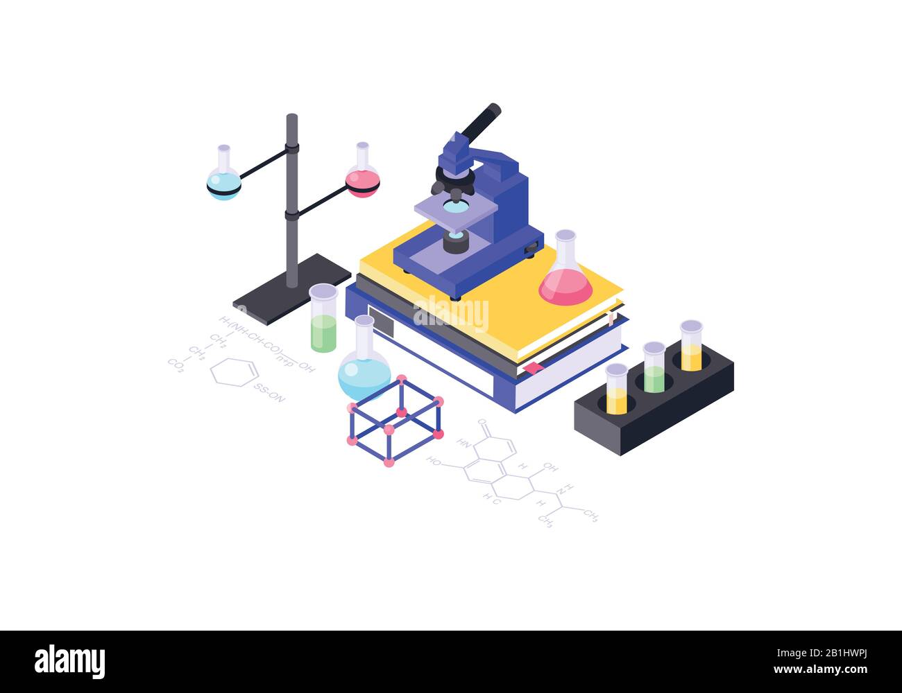 Microscope isometric color vector illustration Stock Vector