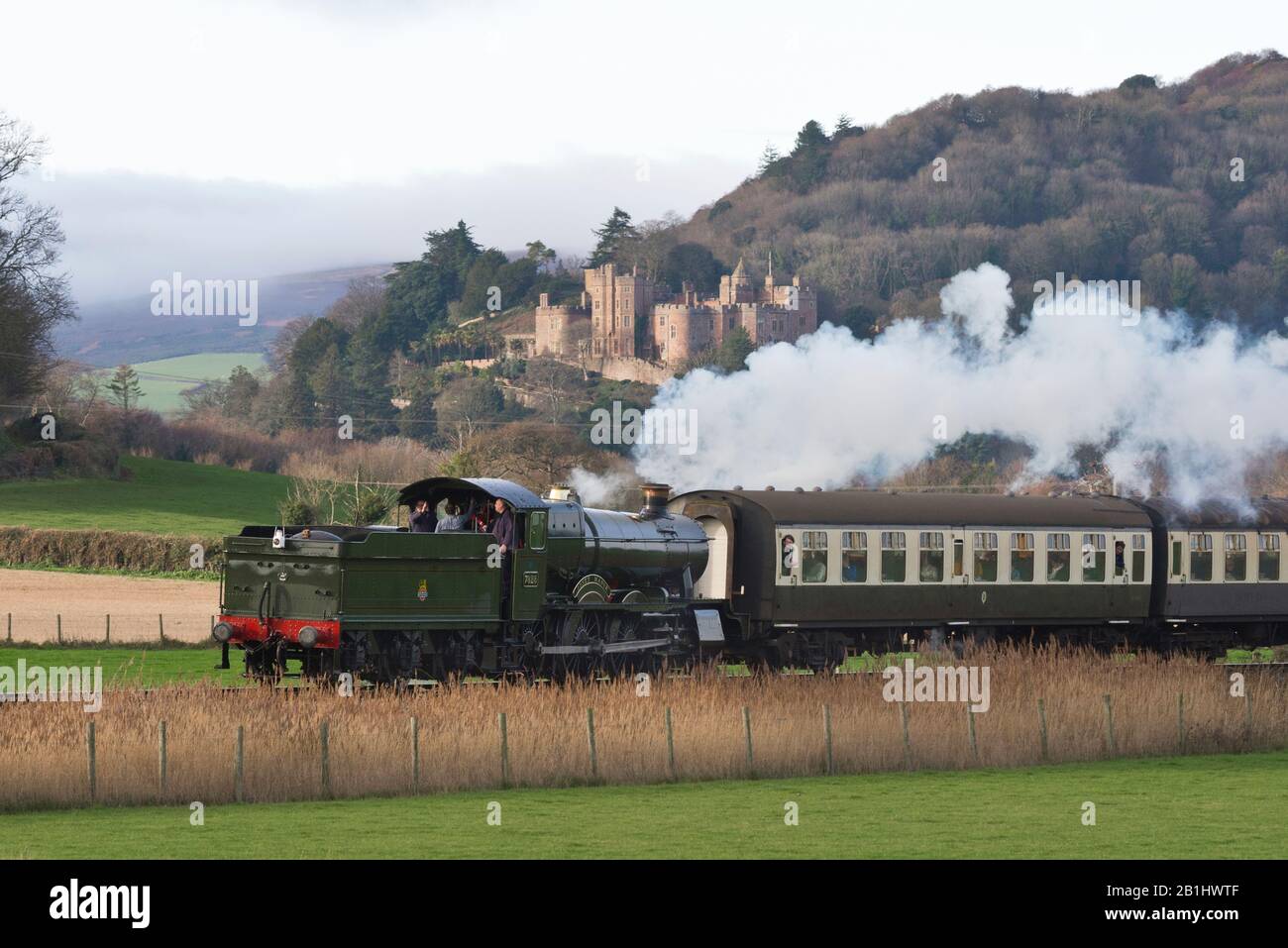 Steam 7828, Norton Manor pulling a train across Ker Moor towards Blue Anchor on the Steam 7828, Norton Manor pulling a train across Ker Moor towards Blue Anchor on the
