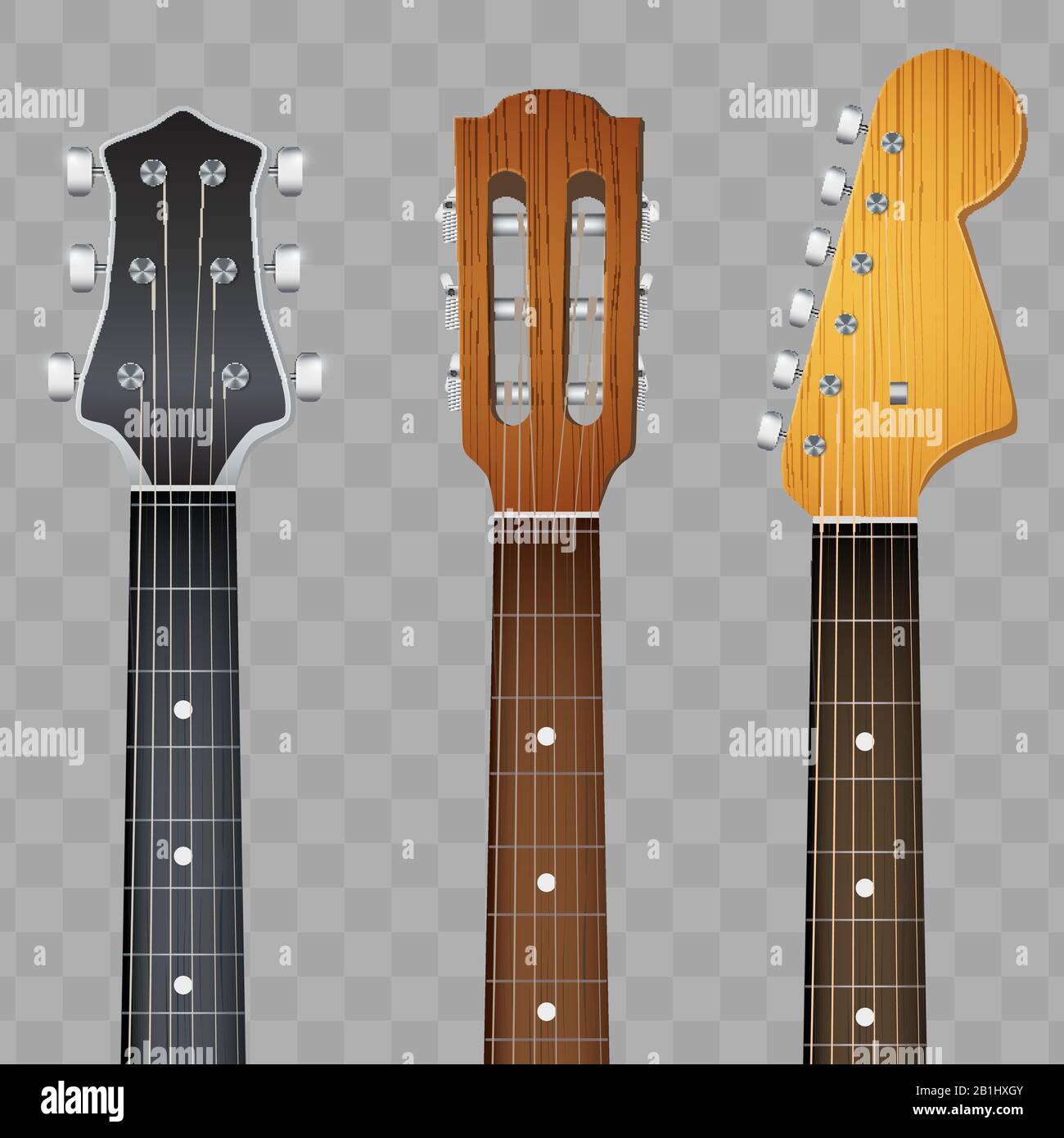 Set of Guitar neck fretboard and headstock Stock Vector