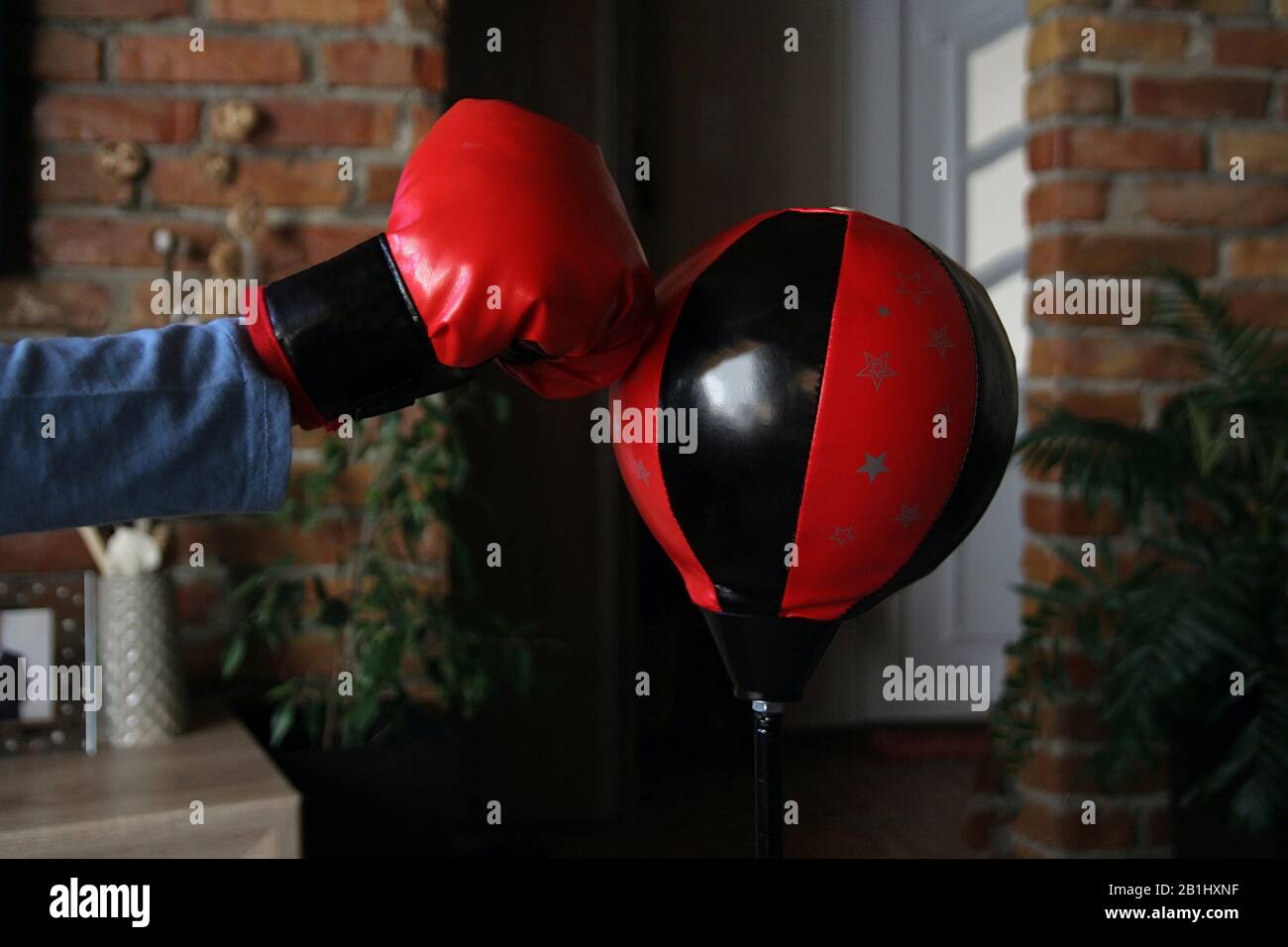 Kid boxing training. Boxing glove and boxing sack Stock Photo Alamy