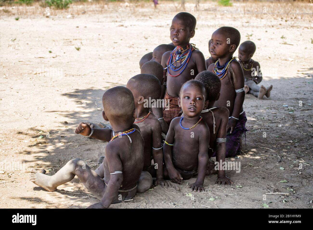 Kids of arbore tribe, southwest region of the Omo Valley -  Ethiopia Stock Photo