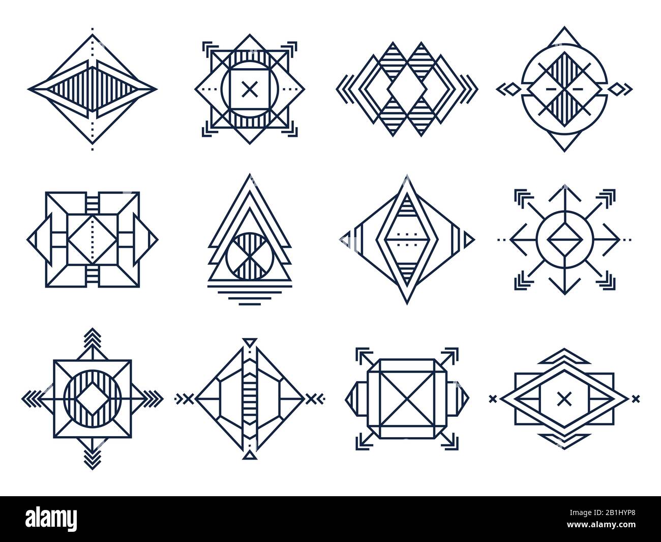 Geometrical shapes. Abstract triangles art, jewelry geometric shape and line cosmic star vector illustration set Stock Vector