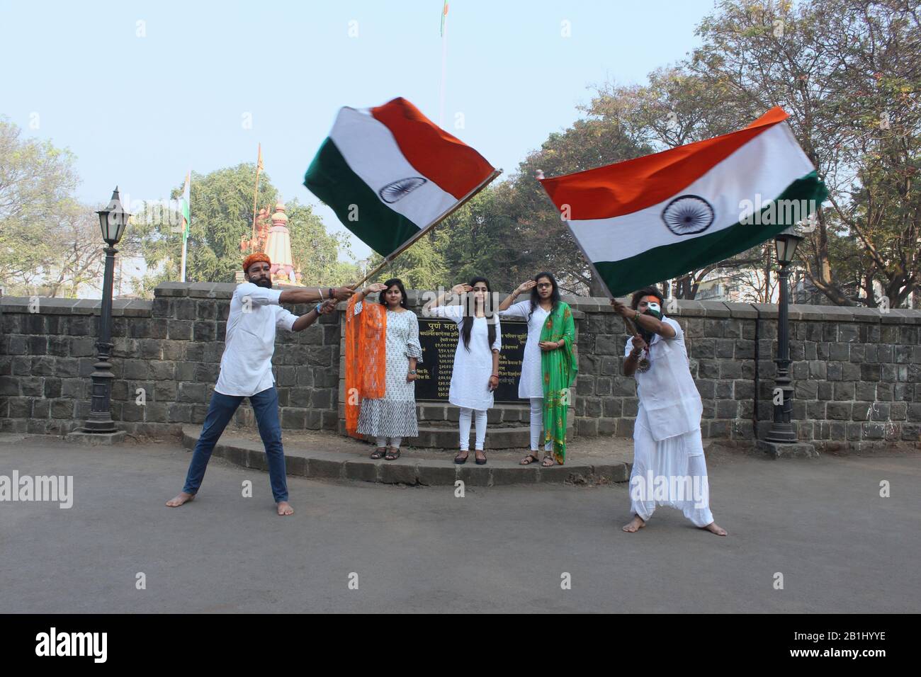 26 January 2020, Pune, Maharashtra, India. Men with Indian flag at ...