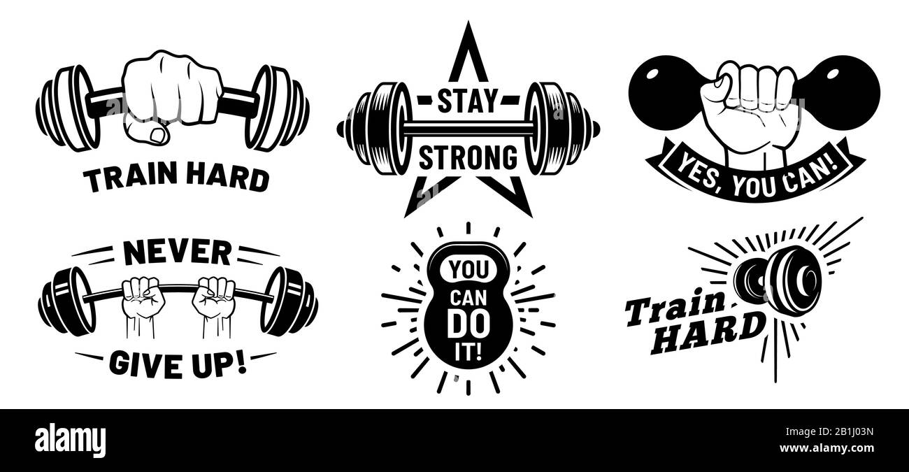 motivation quotes. Fitness strong bodybuilding and dumbbell in vector illustration set Stock Vector Image & Art - Alamy