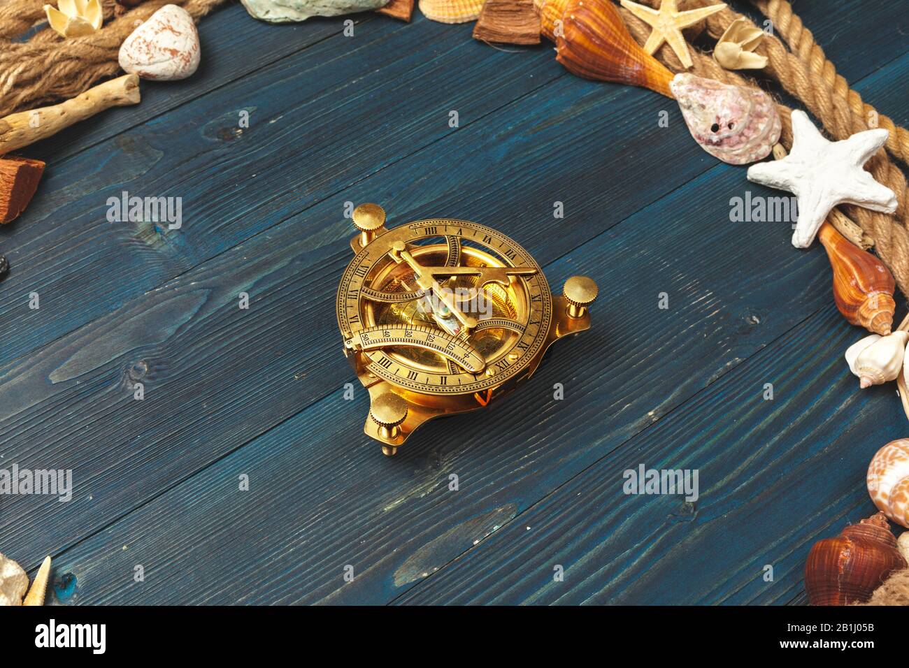 Nautical background. Sailing rope with a compass. Creative photo Stock ...