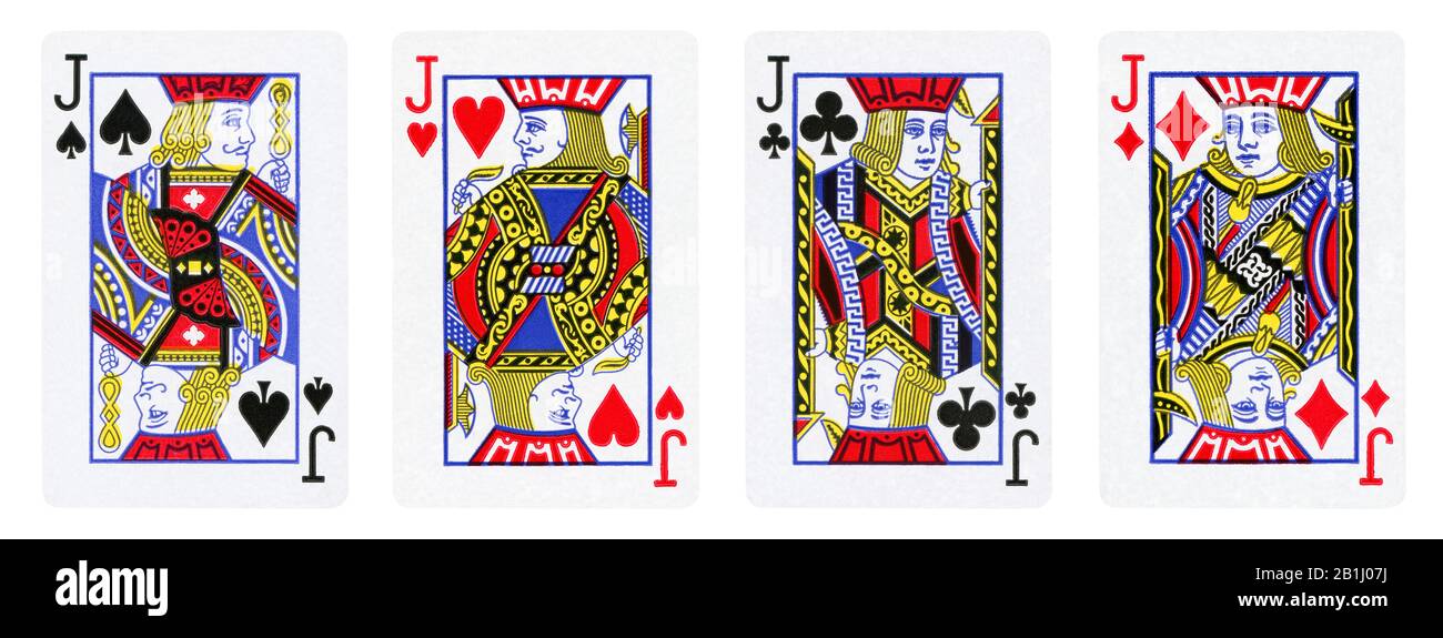 Four Jacks Playing Cards - isolated on white Stock Photo