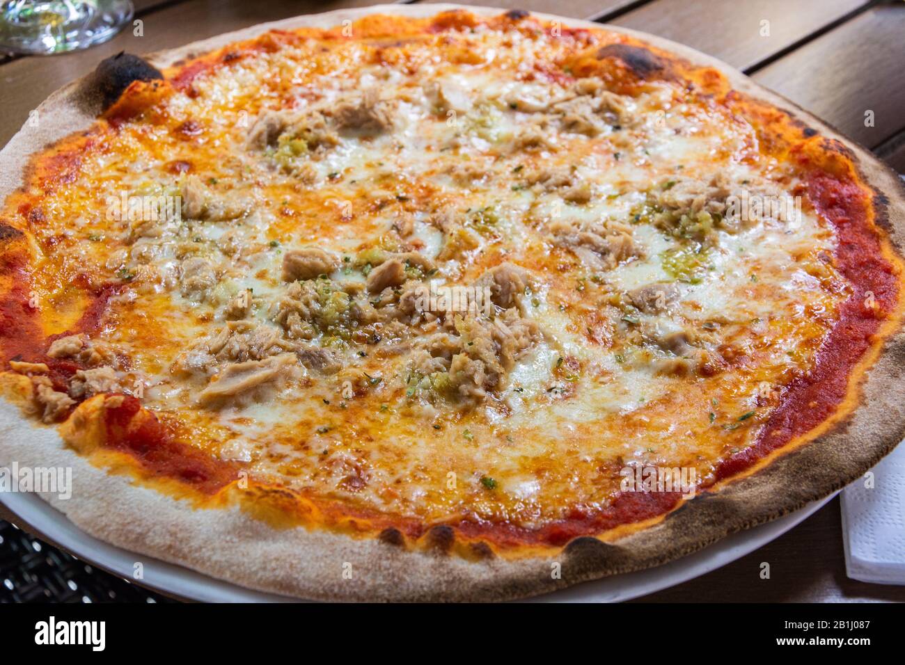 Pizza tonno with tuna fish in Vaduz, Liechtenstein Stock Photo Alamy