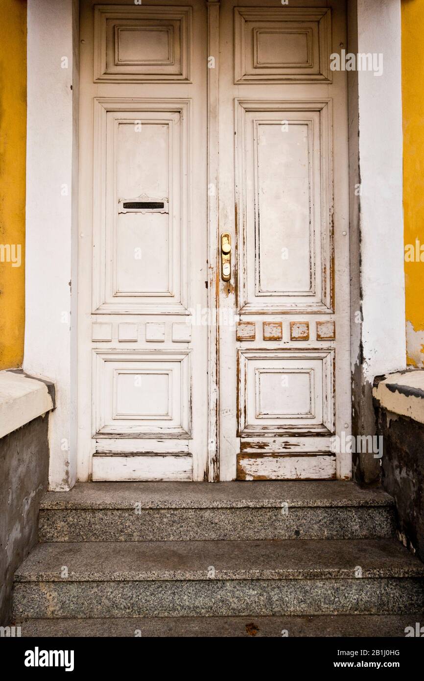 old closed white door Stock Photo