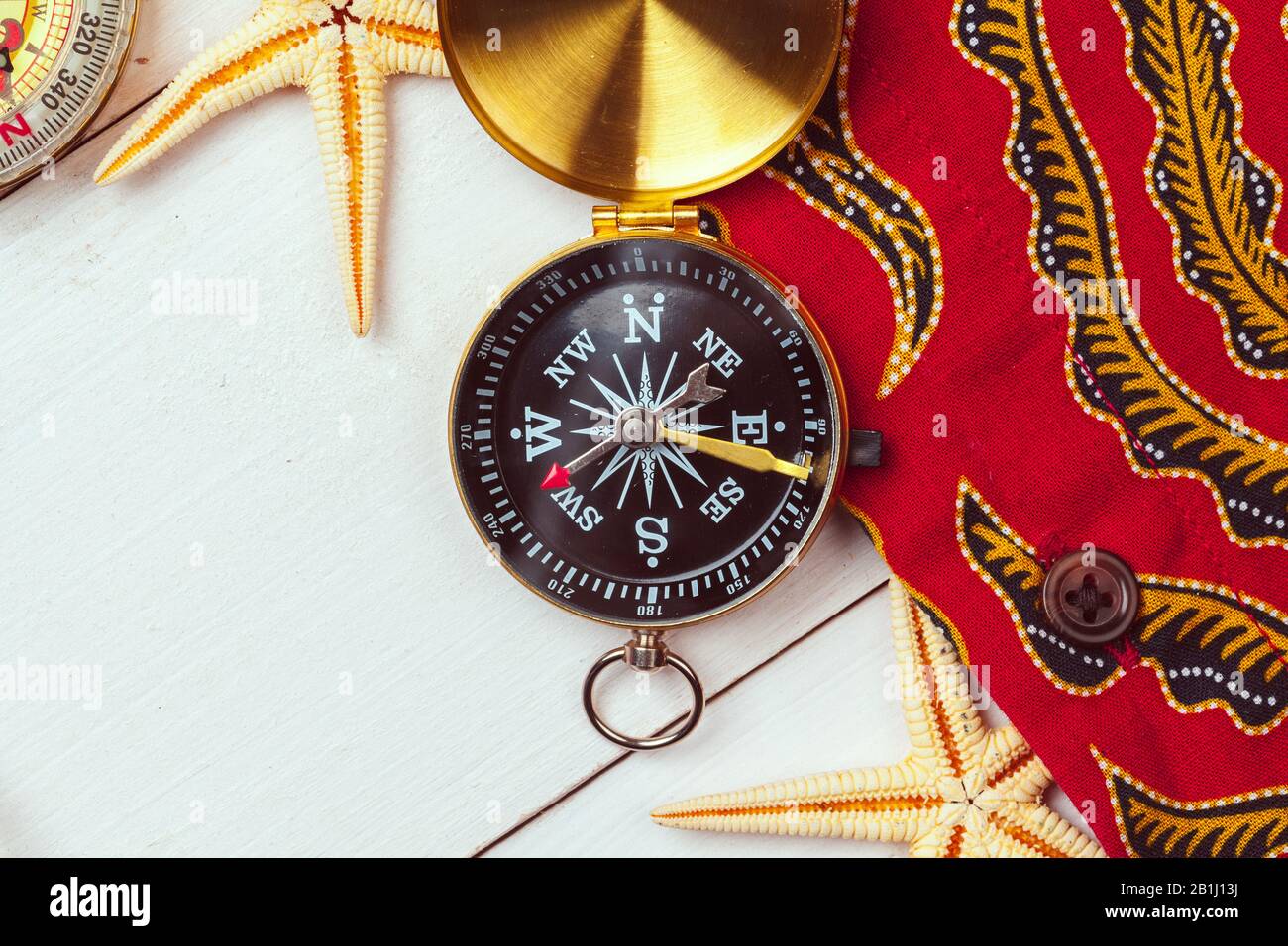 beautiful sea composition with shells and vintage compass Stock Photo ...