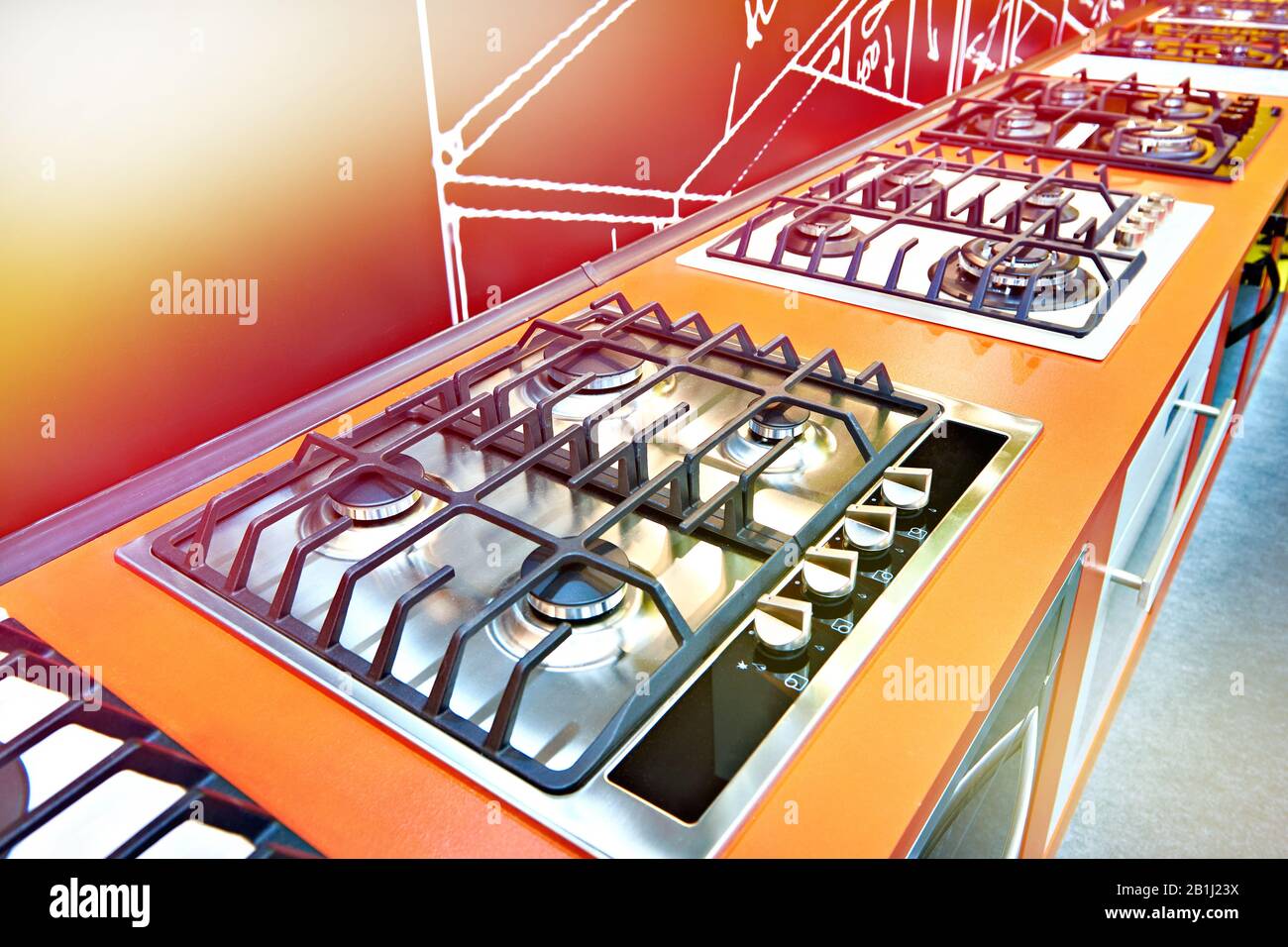 Modern gas stoves on display in the store Stock Photo Alamy