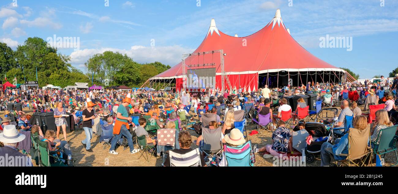 Festival goers at Wickham Festival, Hampshire, UK. August 1, 2019 Stock Photo