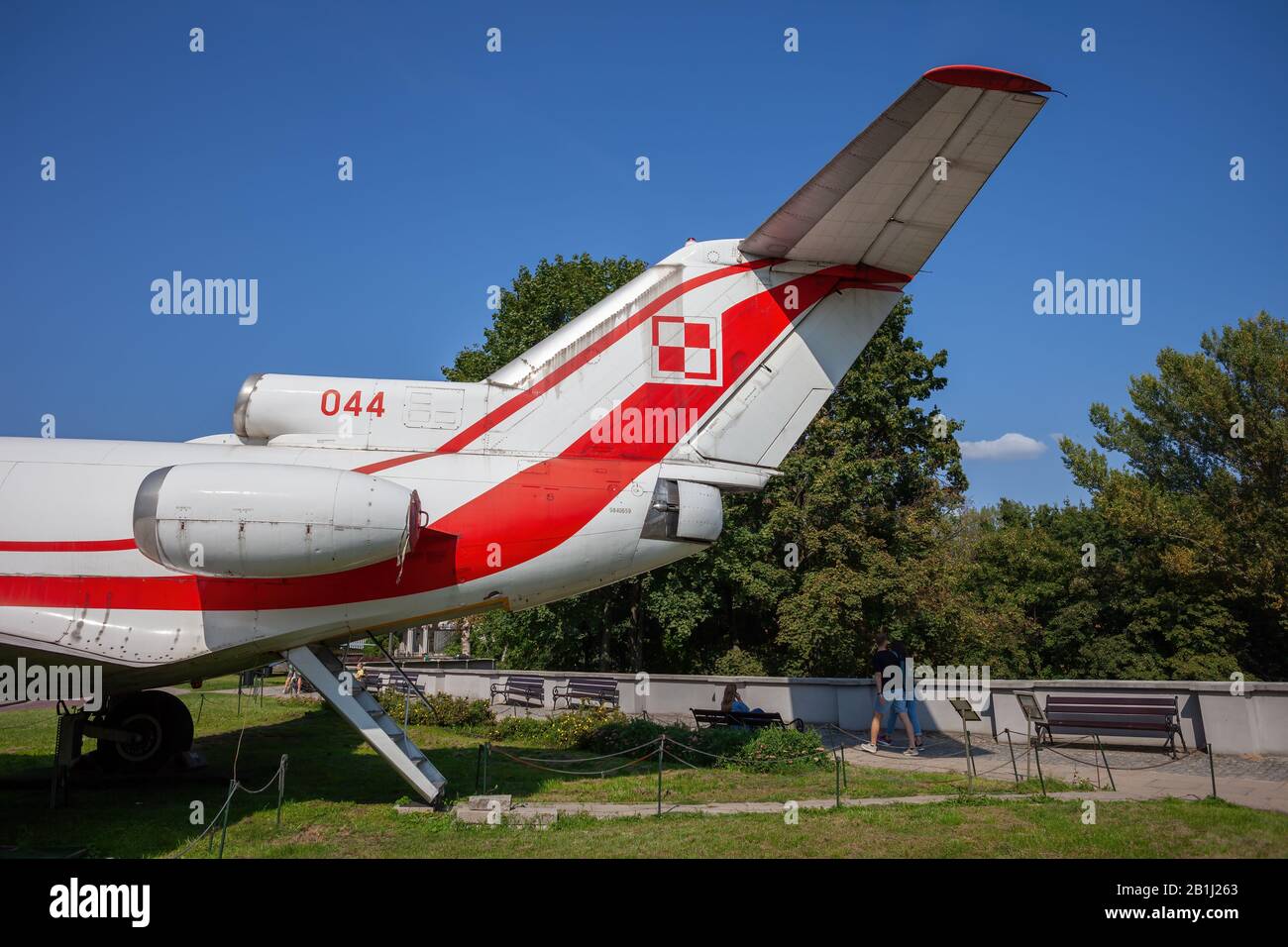 Yakovlev Yak-40 (Polish: Jak-40 Jakowlew) Russian jet airline passenger and transport aircraft with Polish Air Force checkerboard national marking on Stock Photo