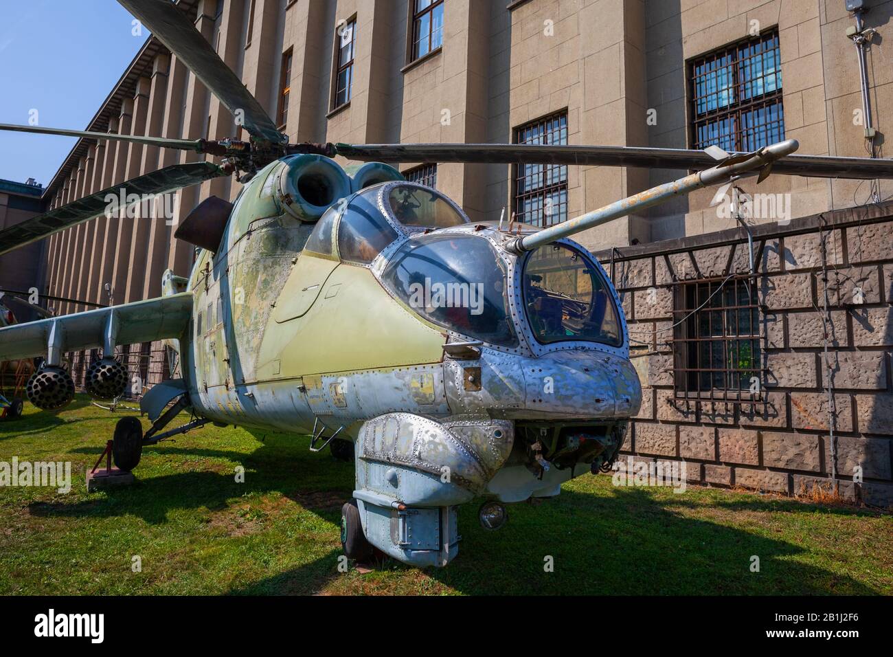 Mil Mi-24D Hind D attack helicopter gunship in Polish Army Museum (Muzeum Wojska Polskiego) in Warsaw, Poland Stock Photo